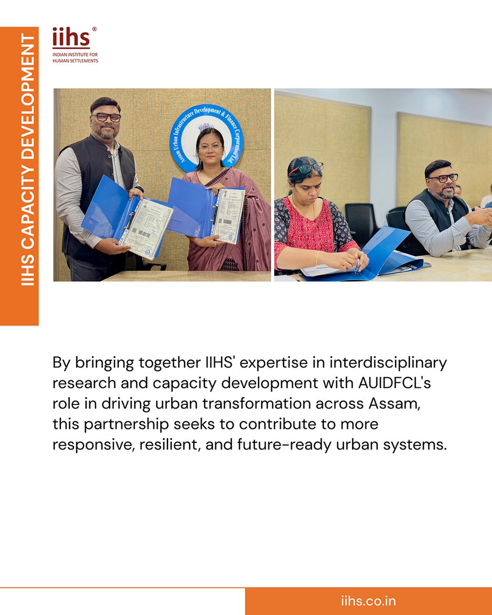 iihsin's tweet photo. IIHS and AUIDFCL have signed an MoU to create knowledge and strengthen institutions through capacity development, institutional strengthening, research, and knowledge exchange across Assam's urban sector. https://t.co/j67GqL7Fca