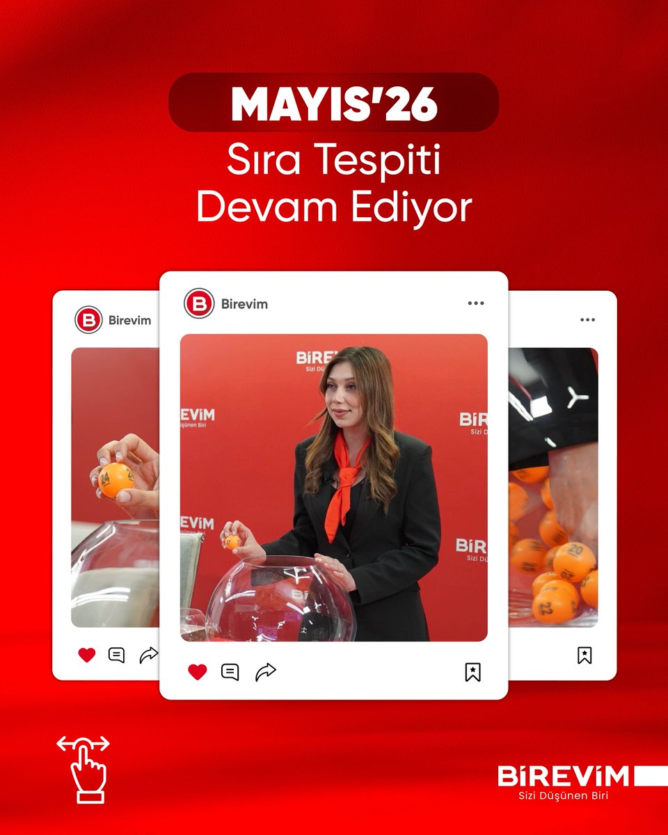 birevim's tweet photo. Mayıs 2026 Sıra Tespiti programımızla ev, araba ve işyerine kavuşacak tasarruf sahiplerimizin isimlerini ve teslimat tarihlerini belirliyoruz. Tasarruf sahiplerimiz, noter huzurunda gerçekleştirilen sıra tespit programımızı YouTube ve Facebook üzerinden canlı olarak izleyebilirler.

Birevim | 444 23 53

#SiziDüşünenBiri