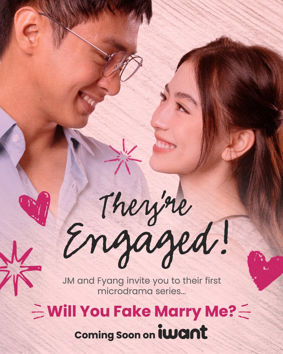 ABSCBN's tweet photo. ENGAGED?! 💍
 
Handog ng ABS-CBN Studios and iWant, ang pinakabigating engagement this June!
 
Mapapa “yes” ka rin sa kilig kasama ang #JMFYANG on their first microdrama series, "Will You Fake Marry Me?"
 
Abangan ang #WYFMM Official Poster Very Very Soon! 👀
 
#WillYouFakeMarryMe Coming Soon on iWant. https://t.co/XsIEUePsP9