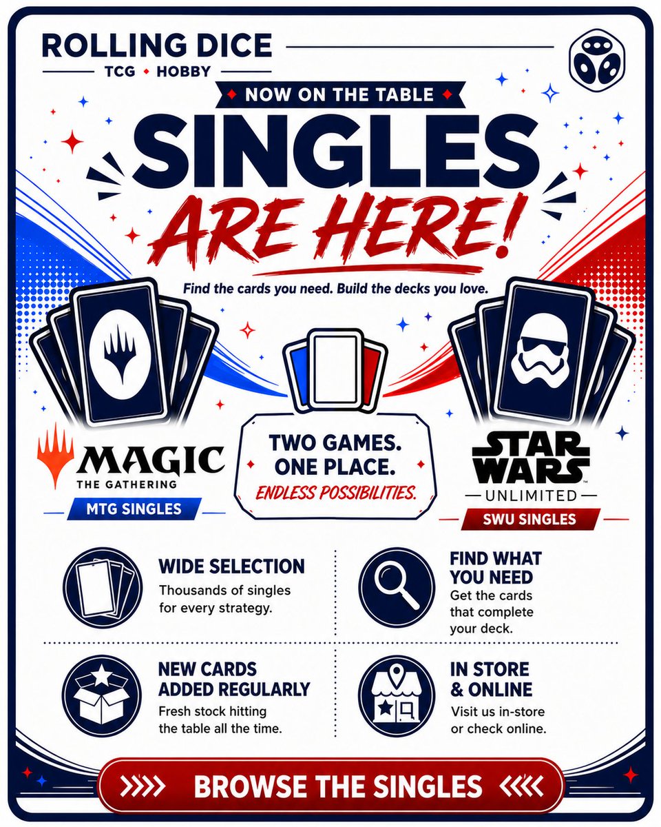 rdh_hobby's tweet photo. MTG &amp; SWU SINGLES ARE READY!

Our singles inventory is finally live. Browse the collection, place your order, and pay when you visit the store!

Not a member yet? Join us and start earning store credit on your purchases.

Build your next deck with us! https://t.co/bU9KkALgl4
