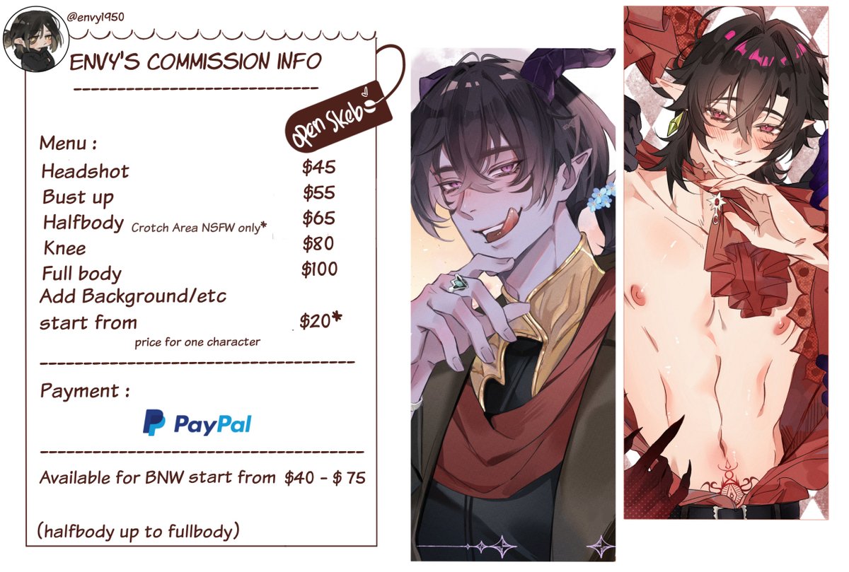 envy1950's tweet photo. [💜&amp;🔁 is appreciated]
╰┈➤OPEN COMMISSION

Hello hello~ 
I'm opening commisision officially for local and international!! If you're interested or would like more info, feel free to DM me. Thankyou😉

#artcommission #commissionopen https://t.co/NSNCmtRh2Y