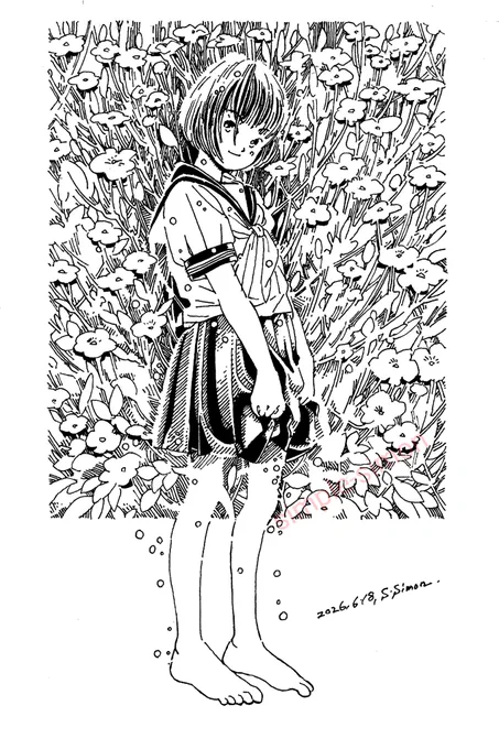 本日の1枚
「スイセンノウ」
ナデシコ科です。
昨日の続きのつもりで描き始めたのですが、雰囲気がまるで違いますね😅
(今日はスクリーントーンなしで☺️) 