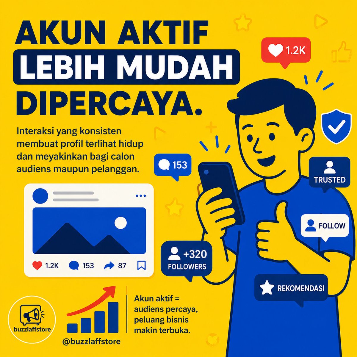 buzzlaffstore's tweet photo. Akun yang terlihat aktif biasanya lebih mudah dipercaya. Interaksi yang konsisten membuat profil terlihat hidup dan meyakinkan bagi calon audiens maupun pelanggan.

#jasabuzzer #marketing #zonauang https://t.co/ro3AP3QO1D