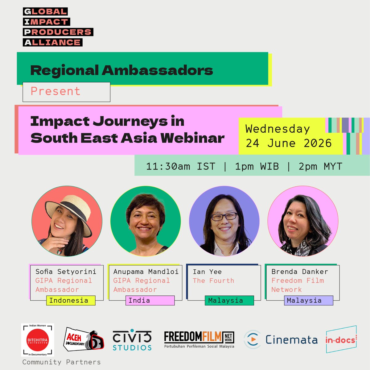 freedomfilmfest's tweet photo. What role does storytelling play in shaping social change across South East Asia? ✨

Explore how impact strategies can be used in your community 🤝

📅 Wednesday, 24 June 2026
⏰ 2:00 PM MYT | 11:30 AM IST | 1:00 PM WIB 
📍 Online via Zoom
Register at https://t.co/IHdDOCEGMh https://t.co/4BHOIdbHKJ