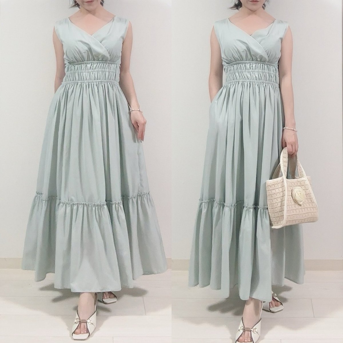 Riviera Double Bow Dress【mint-S】 透明感爆上がりする絶妙ミント 