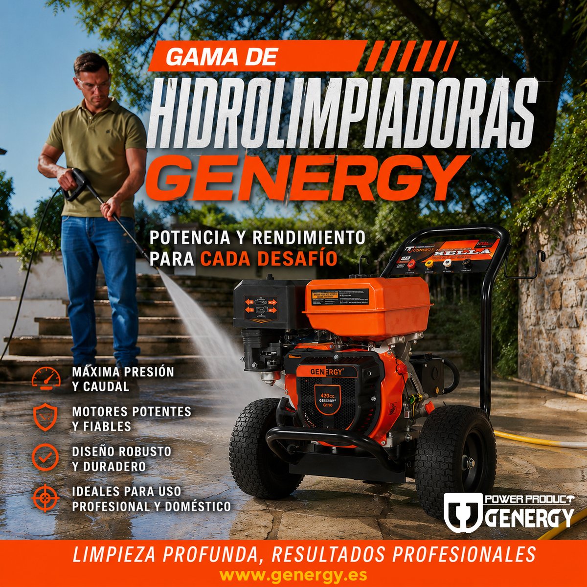 genergy_es's tweet photo. Hidrolimpiadoras a Gasolina GENERGY: Potencia profesional donde la necesites. 

✔ Hasta 275 BAR de presión máxima

✔ Hasta 900 L/h de caudal para una limpieza más rápida
✔ 15 metros de manguera profesional reforzada

📍 Descubre más en: https://t.co/2txqG4YzVa
#Genergy https://t.co/g0B8b6NVNH
