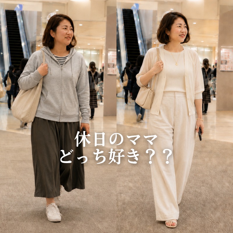 kita_yama_F2's tweet photo. 地方のショッピングモールに
←いそうな40代　　いなさそうな40代→

体型一緒でも服装とアイテム変わるだけ
ほんとに別人になるんだよね！

色味を抑えるか、明るくするかで天と地の差よ。
全40代に着てほしいアイテム抑えたら見てみて！(PR)