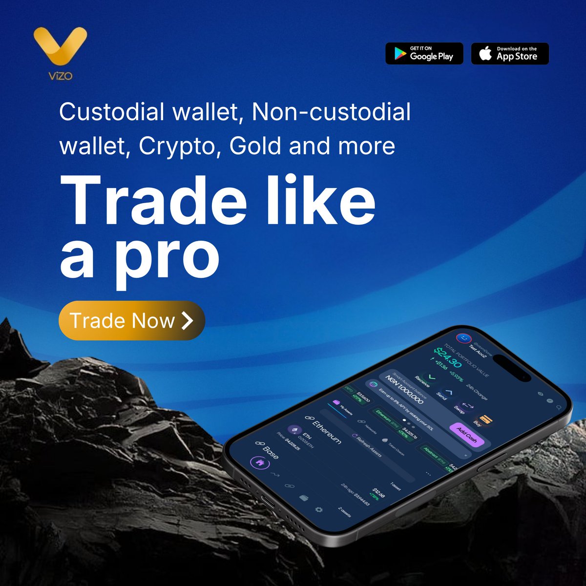 vizo_app's tweet photo. Why settle for ordinary when you can trade like a pro? 

Whether you're exploring crypto, managing digital assets, securing your funds with custodial and non-custodial wallets, or diversifying with gold, ViZO puts powerful financial tools right at your fingertips.

One platform. Multiple opportunities. Endless possibilities.

Take control of your financial future with smarter trading, seamless transactions, and the freedom to manage your assets your way.

Trade smarter. Trade confidently. Trade with ViZO.

#ViZO #CryptoTrading #DigitalAssets #GoldTrading #Blockchain Web3 Fintech CryptoWallet Investment FinancialFreedom DigitalFinance TradeLikeAPro Innovation FutureOfFinance WealthBuilding