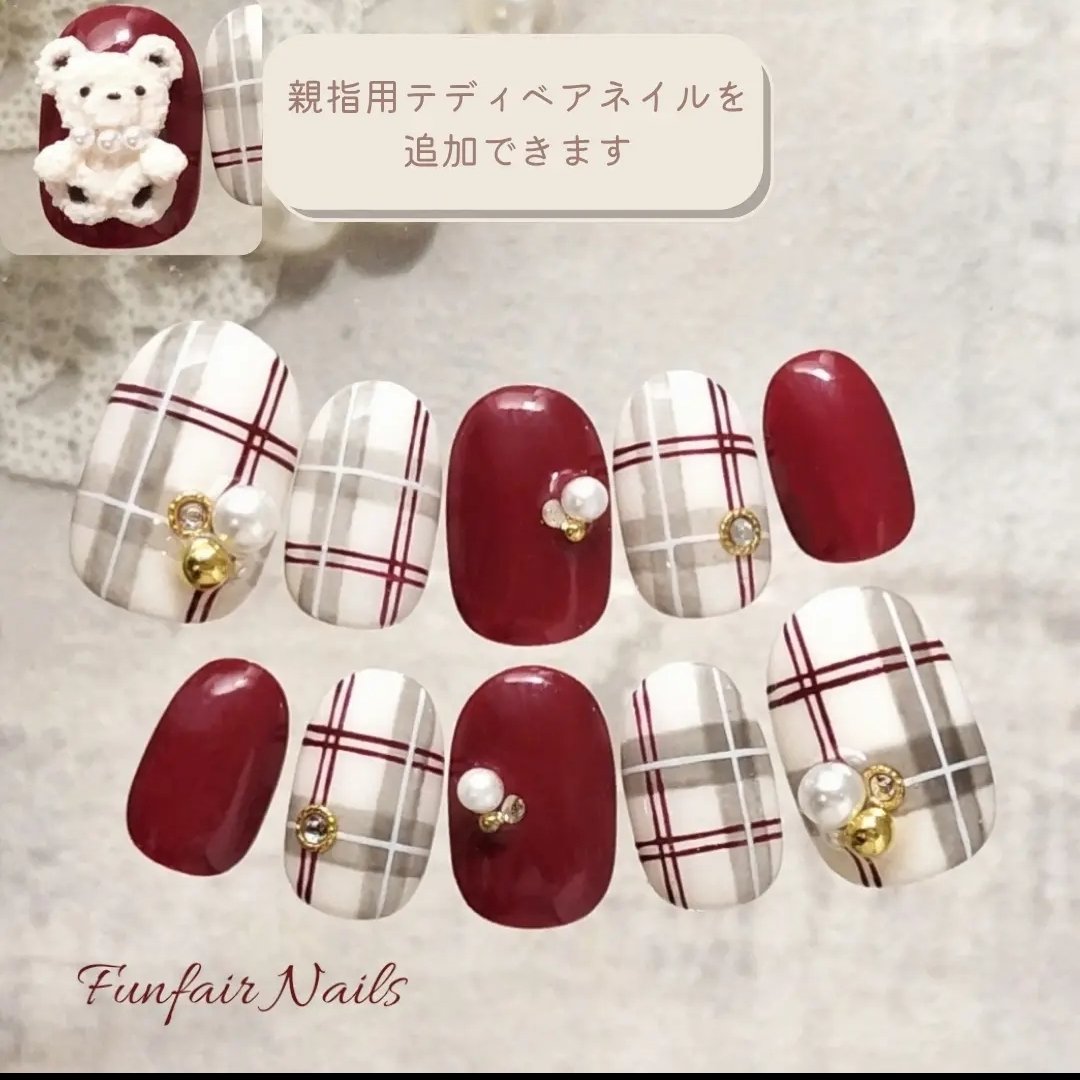 funfairnails's tweet photo. MAX30%OFFセール開催中✨
完成済みネイルチップのため2〜3日でクリックポストにて発送します🕊️

セール対象デザイン　
☕クラシカルカフェチェック
どちらのカラーも親指用の立体テディベアネイル付きで20%OFF✨(¥5840)

SHOP
https://t.co/69YeYjKcac https://t.co/NsZFup6psF