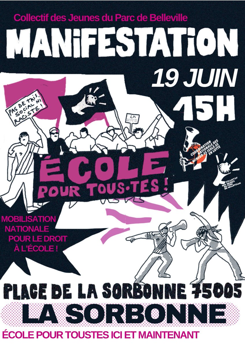 MSolidarites's tweet photo. Vendredi 19 juin 15H00 place de la Sorbonne à Paris, journée de mobilisation et de grève : école pour tou·te·s, égalité pour tou·te·s, ici et maintenant !

Avec les mineur·e·s isolé·e·s en lutte, les travailleur·se·s de l'éducation en grève, contre le racisme, solidarité ! https://t.co/65ofuKvSC7