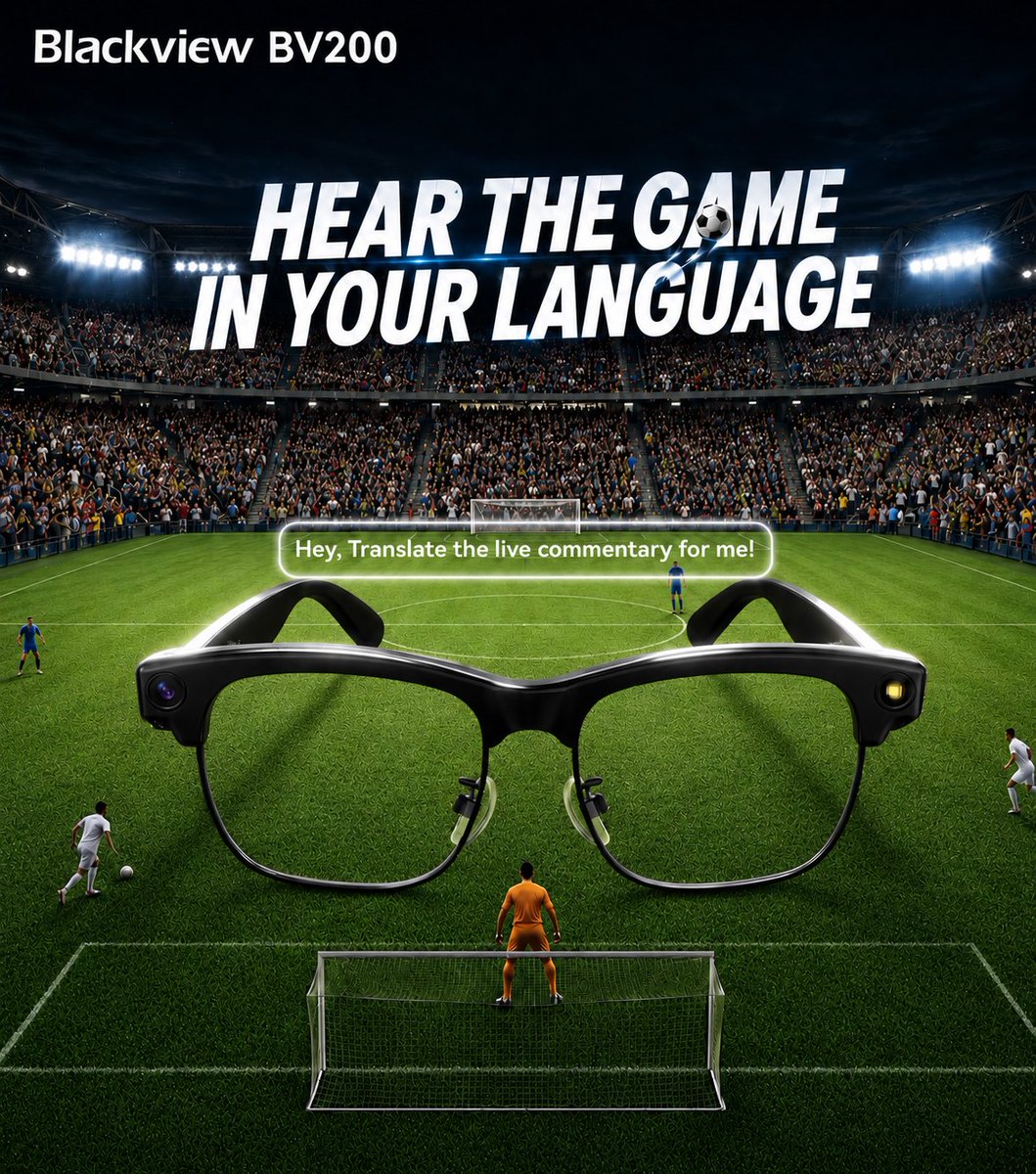 BlackviewPhone's tweet photo. When the commentator starts speaking faster than the striker runs... 
BV200: "I got you." 😂⚽ 👓
#Blackview #BV200 #AISmartGlasses #SimultaneousInterpretation
Explore more: https://t.co/rcSQ837q2B https://t.co/q7Tbe8jz4Z