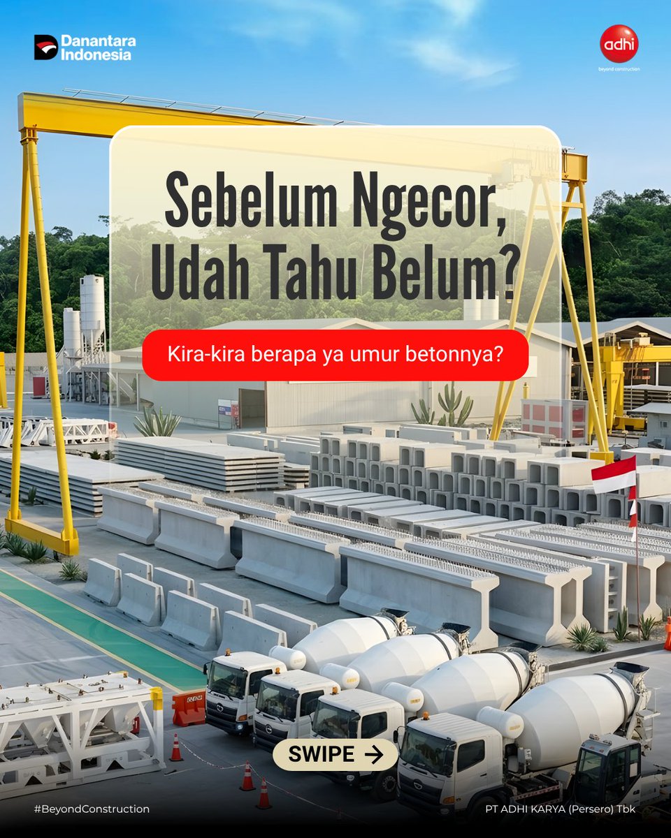 adhikaryaID's tweet photo. Beton bukan soal cepat, tapi soal waktu yang tepat. 🏗️

Dalam konstruksi, kekuatan beton tidak terbentuk secara instan. Ada proses yang harus dilalui, mulai dari komposisi material hingga reaksi hidrasi, yang semuanya membutuhkan waktu untuk mencapai performa optimal. https://t.co/en1xnLoUNn