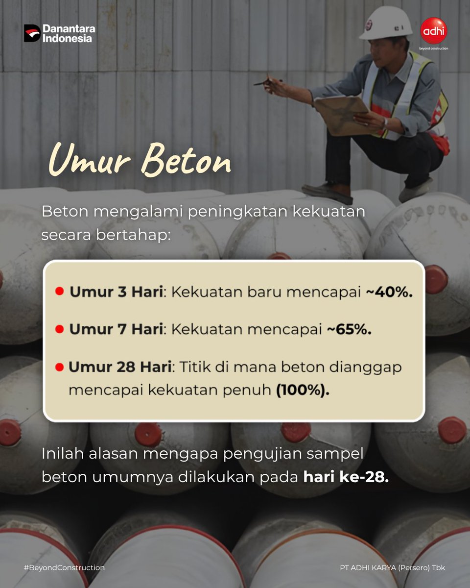 adhikaryaID's tweet photo. Itulah mengapa umur beton menjadi faktor krusial dalam menentukan kapan struktur siap menerima beban secara aman.

Memahami hal ini bukan hanya soal teknis, tapi juga bagian dari komitmen terhadap kualitas dan keamanan dalam setiap pembangunan.

#ADHIKarya
#LiterasiADHI https://t.co/iZ00cmwiR2