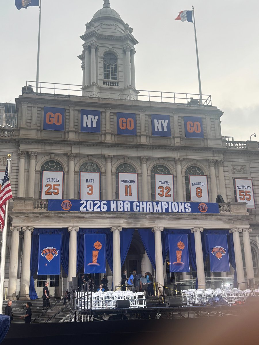 ScoobAxson's tweet photo. It's about to go down in a few hours at New York City Hall. @nyknicks #worldchampions https://t.co/E4VBg8hbyO
