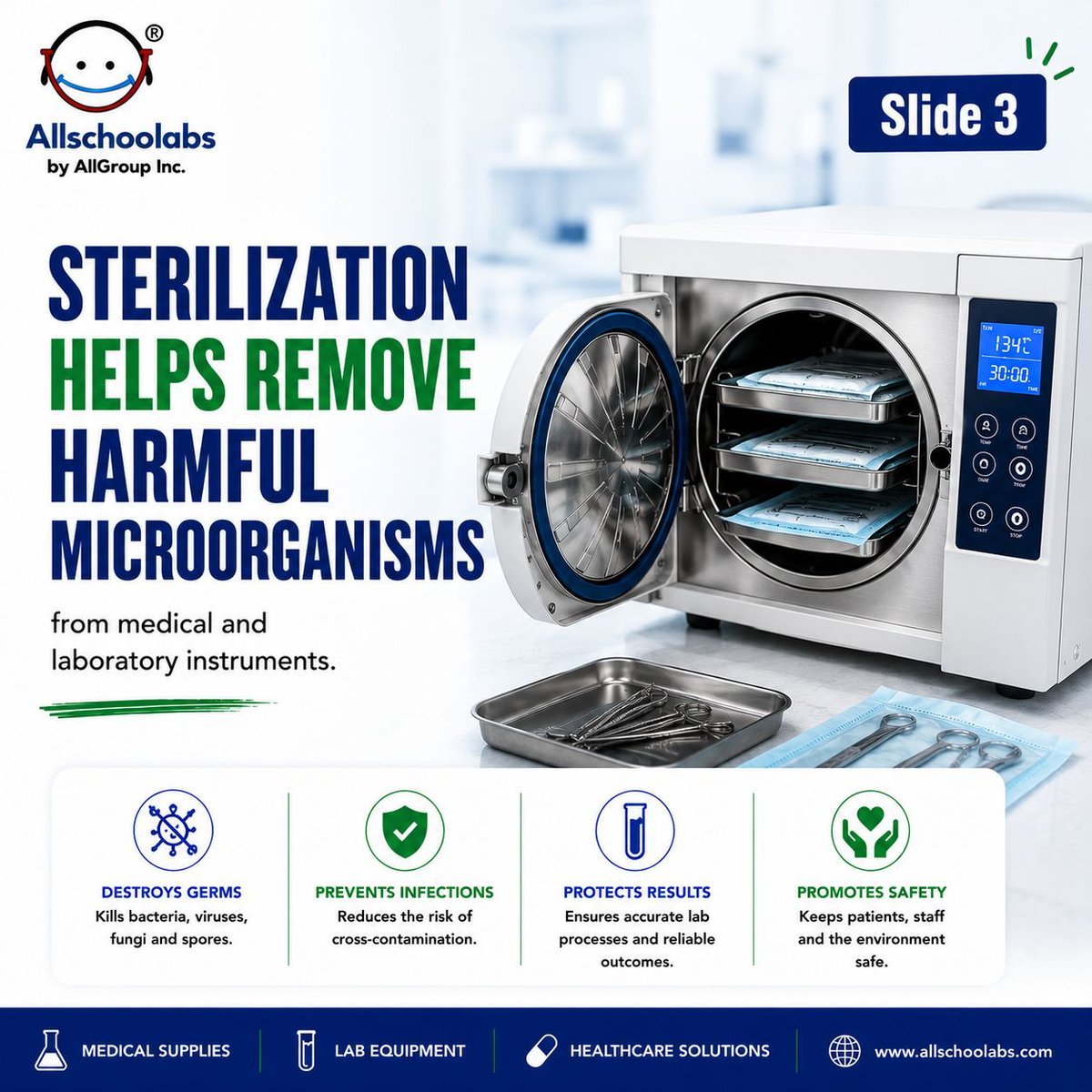 Allschoolab's tweet photo. Clean tools are not always sterile tools. Proper sterilization helps protect patients, staff, samples and results. ALLSCHOOLABS supplies medical and laboratory equipment for clinics, hospitals, labs and pharmacies. Contact us today. #ALLSCHOOLABS #LabEquipment https://t.co/c2wsxtN1iQ