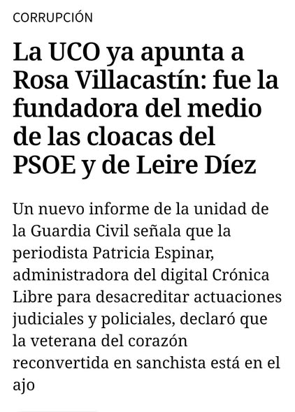 pepeluspain's tweet photo. ¡BOMBAZO! La UCO señala a Rosa Villacastín como fundadora de las cloacas del PSOE. ¿Qué más se esconde? #Corrupción #Política
@RosaVillacastin . Nunca has sido nada en el mundo periodistico. Ahora eres una CHARO ENVIDISA Y LAMECULOS. https://t.co/y7EoFUlvwO