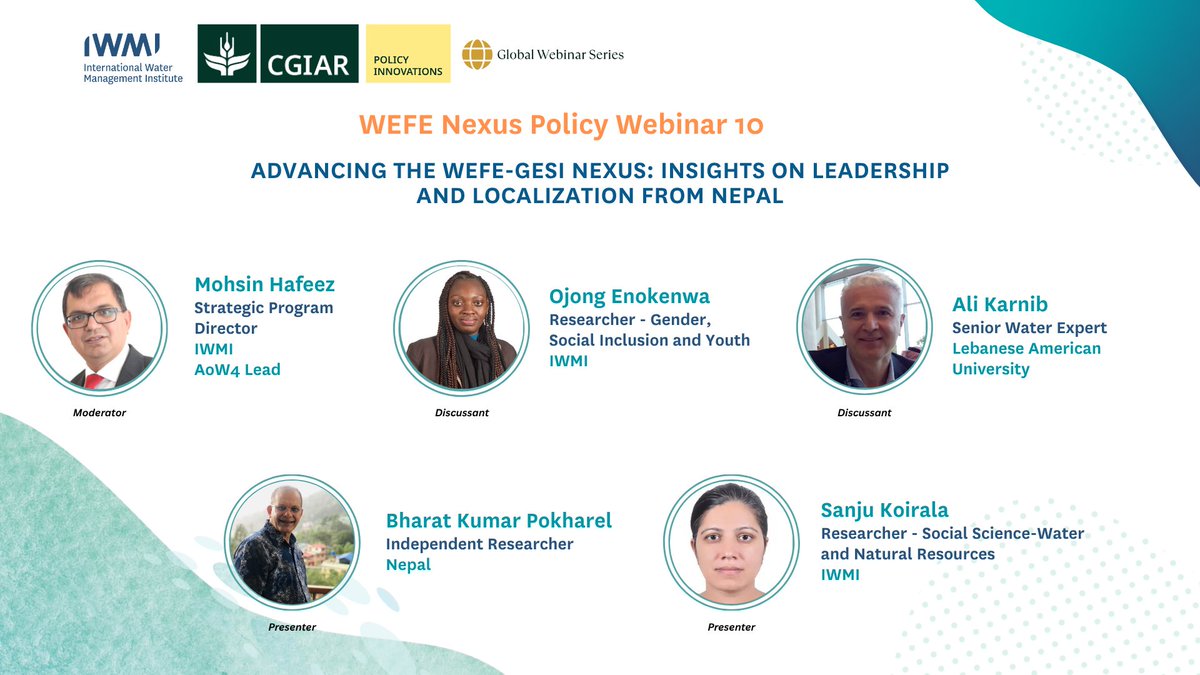 IWMI_'s tweet photo. How can women’s leadership &amp; localization advance the #WEFENexus? Join Webinar 10 for lessons from Nepal on strengthening women’s leadership/localizing GESI-responsive WEFE approaches.

📅 25 Jun 2026
⏰ 18:15 Nepal | 18:00 Sri Lanka

Register: https://t.co/VPumJTbtBG

@CGIAR https://t.co/t8O4UcZOEe