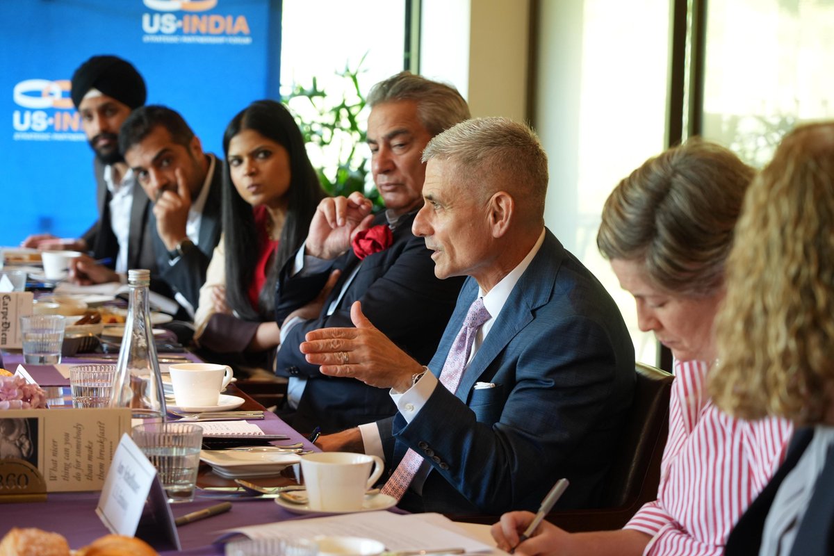 State_SCA's tweet photo. Great to meet with the leadership and members of @USISPForum and @AmChamIndia to discuss opportunities for our trade and business relationships – including in critical minerals and energy – as we establish secure and trusted supply chains. - S. Paul Kapur https://t.co/M8ghhYsZkl