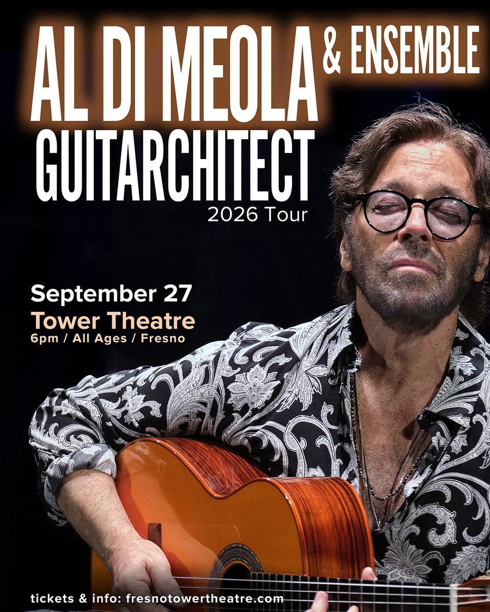 GoodMedicine805's tweet photo. JUST ANNOUNCED - AL DI MEOLA at Tower Theatre Sept 27th!! Tix &amp; info at  https://t.co/SrzoXo3pMC

@NumbskullShows #goodmedicine #towertheatre #fresno https://t.co/mf051h8NqJ
