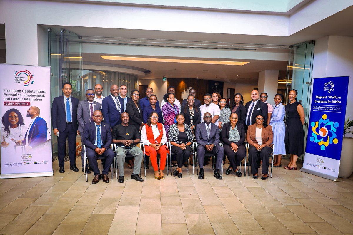 IOM_Uganda's tweet photo. With support from @JLMPCoordinator, IOM 🇺🇬 is proud to join the Trainer of Trainers on Migrant Welfare Programmes (MWPs) for African Member States, running from 16-18 June in Nairobi! As one of the few advancing Member States, Uganda has completed a feasibility study &amp; roadmap. https://t.co/4UpOQpou4k