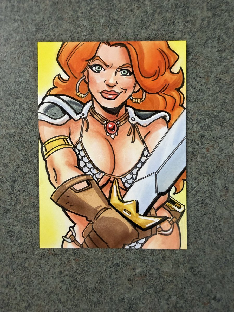 TimShinn73's tweet photo. Official Red Sonja AP sketch card up for grabs. Message me now to claim.
#redsonja #shedevilwithasword #sketchcards @DynamicForces @DynamiteComics https://t.co/6PzHhQ8tlW