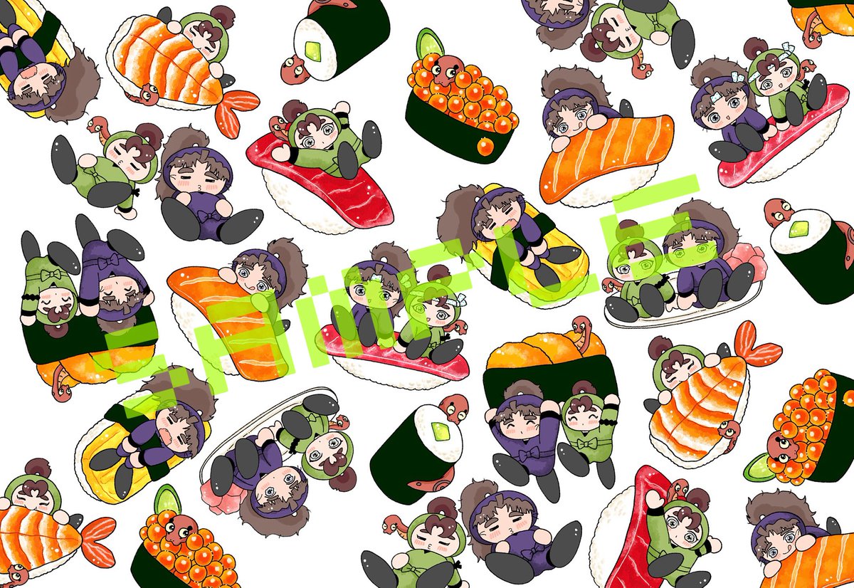 F223344567's tweet photo. 7/26のイベント(十人十色)で頒布するお寿司モチーフの竹孫グッズです🍣画像はクリアポストカードのサンプルです。ほか多数お寿司竹孫グッズあります！ https://t.co/sXqt5tXhBx