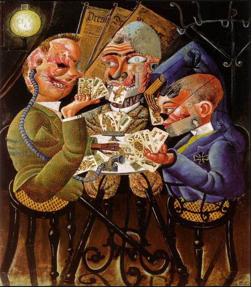 AlainReilly's tweet photo. Les Joueurs de skat (Die Skatspieler) est un tableau peint par Otto Dix en 1920. Il représente des invalides de la Première Guerre mondiale. Conservé à la Neue Nationalgalerie de Berlin, il est rattaché à la Nouvelle Objectivité (Neue Sachlichkeit)
https://t.co/JR8KPqkZfi https://t.co/vNYcRK3xh8