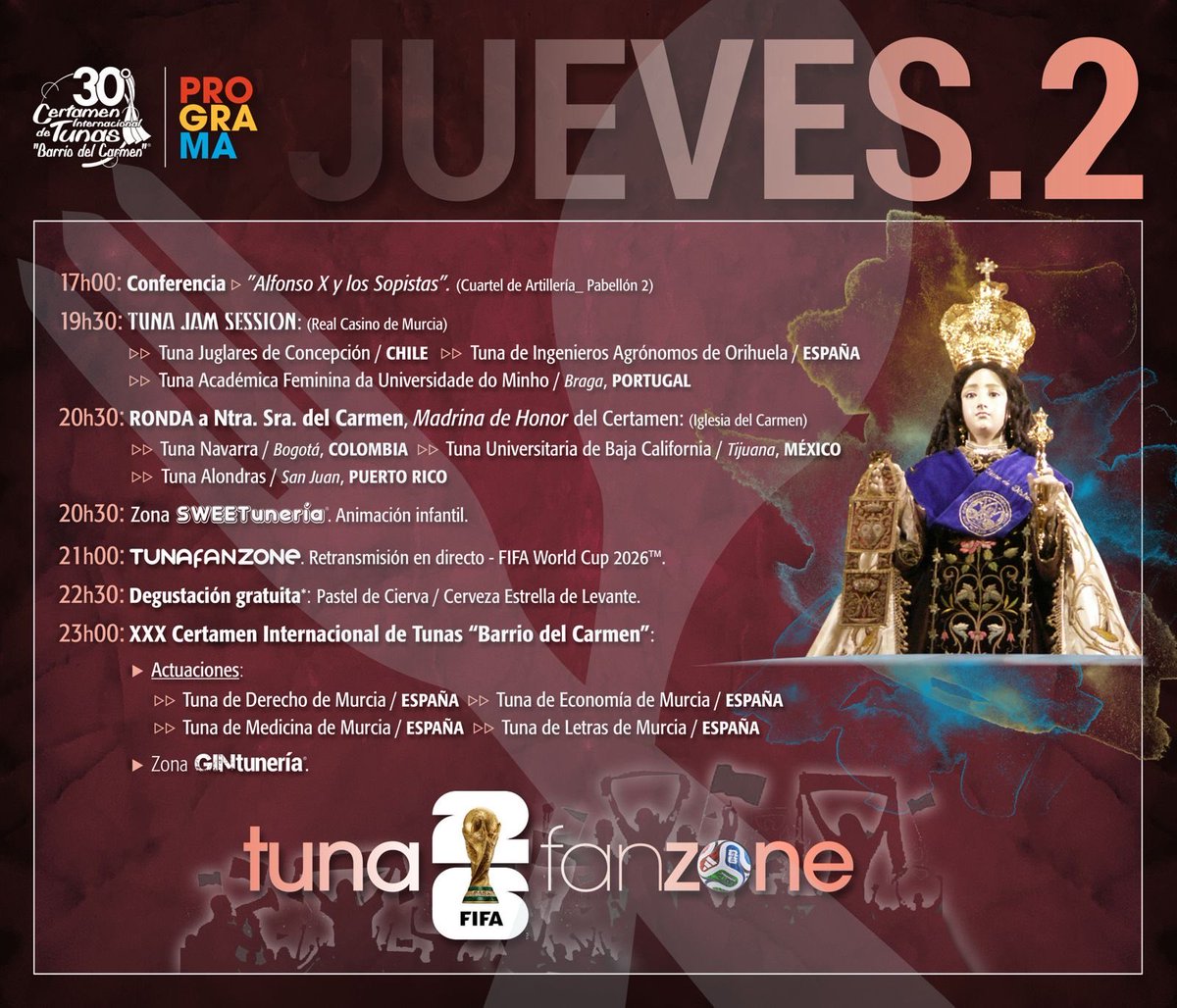 CertunasMurcia's tweet photo. ¿Toda la programación?
No, claro. Faltan las sorpresas... y muchas. Pero esas las tendréis que buscar en el #Cuartel.
+ Info: https://t.co/DU9SFpqvTt
#VoyAtodo
#30ºAniversario
#CertunasMurcia2026
#Murcia1200 https://t.co/kzQRcGejt5