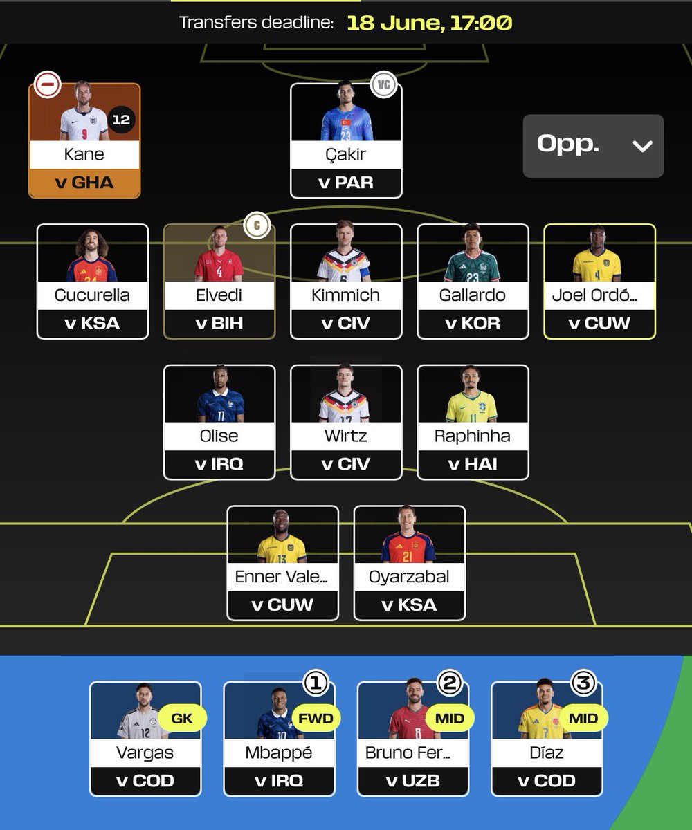 FPL_Jack15's tweet photo. GW2 locked 🔒 
Rank - 92k

Pulisic -> Raphinha
Havertz -> Valencia 
Haaland -> Mbappe -3

Kane 12th man

An Pulisic injury completely messed up my planned moves, and unfortunately hit forced and 0.1 out for Vini over Raphinia 

Good luck all 

#WCfantasy https://t.co/DpHi5R0rED