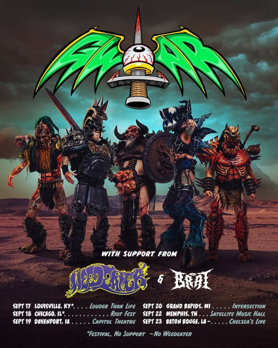 SeasonofMist's tweet photo. The Cape Fear maniacs in Weedeater join up with the masters of shock rock GWAR for 4 show burst of Midwest dates running Sept. 19-23!

Brat joins on all dates! 

Show info &amp; tickets at https://t.co/hyscr5AnK8 https://t.co/sSNw8u896E