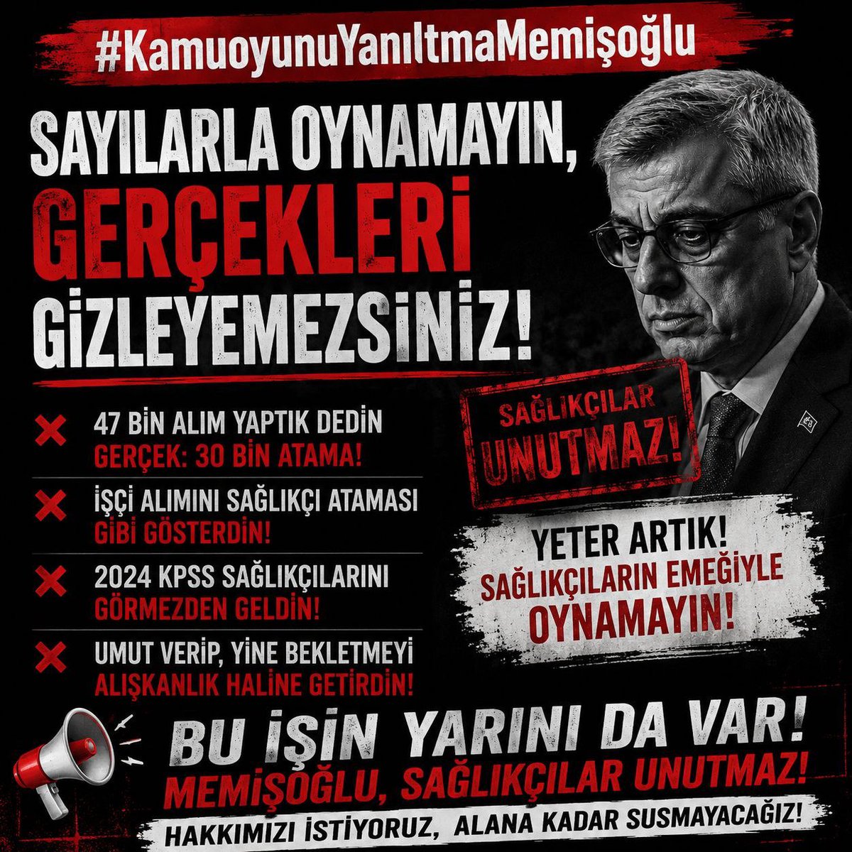 Nida62217308's tweet photo. @SaglTum 30 binlik alımı 47 bin diye anlatmak, aylardır bekleyen sağlıkçıların yaşadığı mağduriyeti değiştirmiyor.
#KamuoyunuYanıltmaMemişoğlu https://t.co/bCVCilSp2n