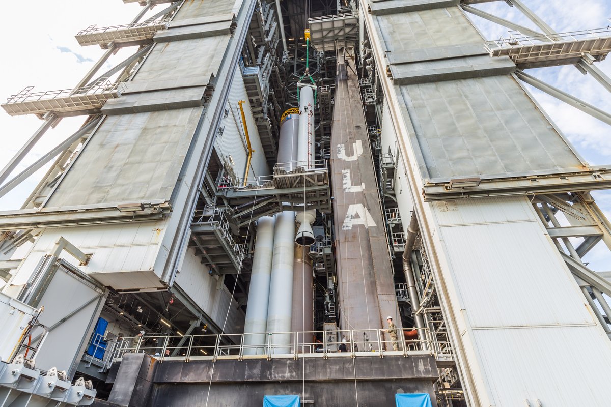 ulalaunch's tweet photo. The launch of a United Launch Alliance Atlas V 551 rocket carrying the next batch of production satellites for Amazon Leo, Leo 8, is planned for Thursday, July 2, pending range approval. The 29-minute launch window opens at 12:24 a.m. EDT. https://t.co/r4QKAhLfiK