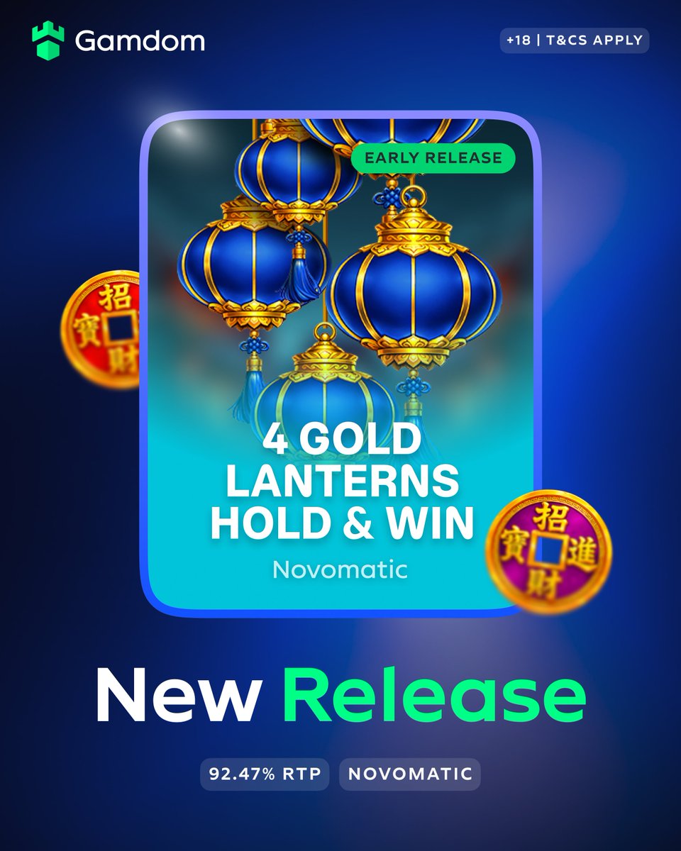 gamdom's tweet photo. 🏮 Early Access: 4 Gold Lanterns Hold &amp; Win 🏮

Light up lanterns &amp; collect colored coins ✨

Trigger Hold &amp; Win with 4 boosts: collect, boost, clone &amp; multiply 💰

Max win: 5,000x 

💚 + 🔄 + 🆔 - KYC Lvl 2 verified Gamdom users only

🔗https://t.co/1DYDruP4re https://t.co/Yq21DtdGxt