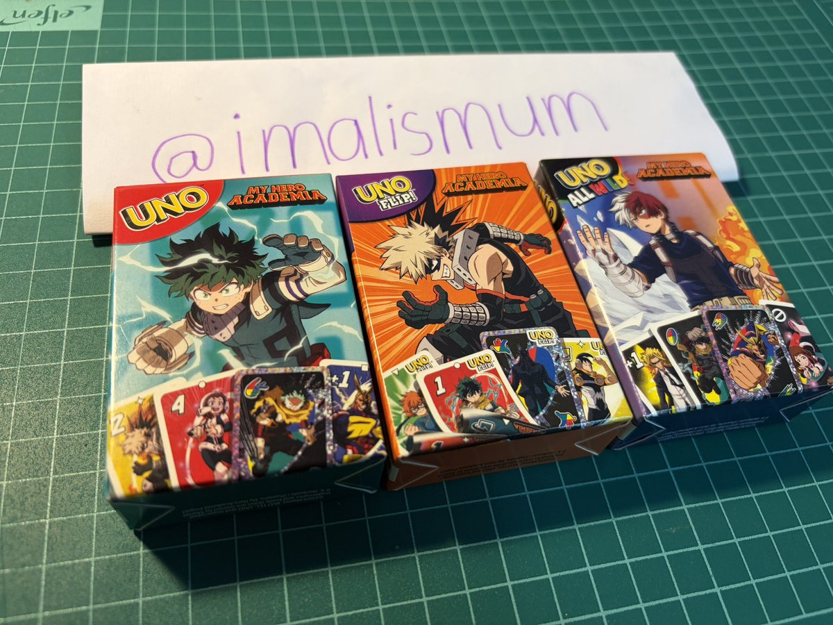 imalismum's tweet photo. UNO เดกุ คัตจัง บาคุโก โชโตะ

กล่องละ 100.-

🚛 ค่าส่ง 40

รับทั้ง 3 กล่อง ⭐️ ส่งฟรี ⭐️
#ตลาดนัดmyhero 
#ตลาดนัดมายฮีโร่
#ตลาดนัดMHA https://t.co/5cqQ6bSEq2