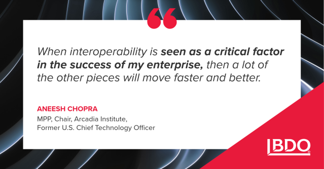 AnnaGreer3's tweet photo. Better care starts with breaking data silos. Watch @BDO_USA's June Game Changer webcast featuring Aneesh Chopra, former U.S. CTO, on achieving clinical health data interoperability and AI's growing role in healthcare: https://t.co/yovpXSjDLZ https://t.co/vNjmiajNjH