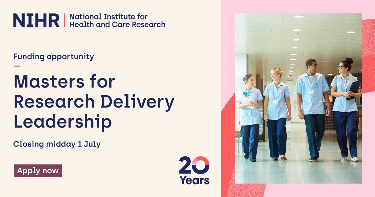 NIHRresearch's tweet photo. ⌛Less than 2 weeks to go until the Masters for Research Delivery Leadership closes!

Bursary application deadline: Wednesday 1 July 2026.

You must have an offer from one of the participating universities before applying for a bursary.

Find out more: https://t.co/JF1N4hmK1N https://t.co/35lNLWaZHp