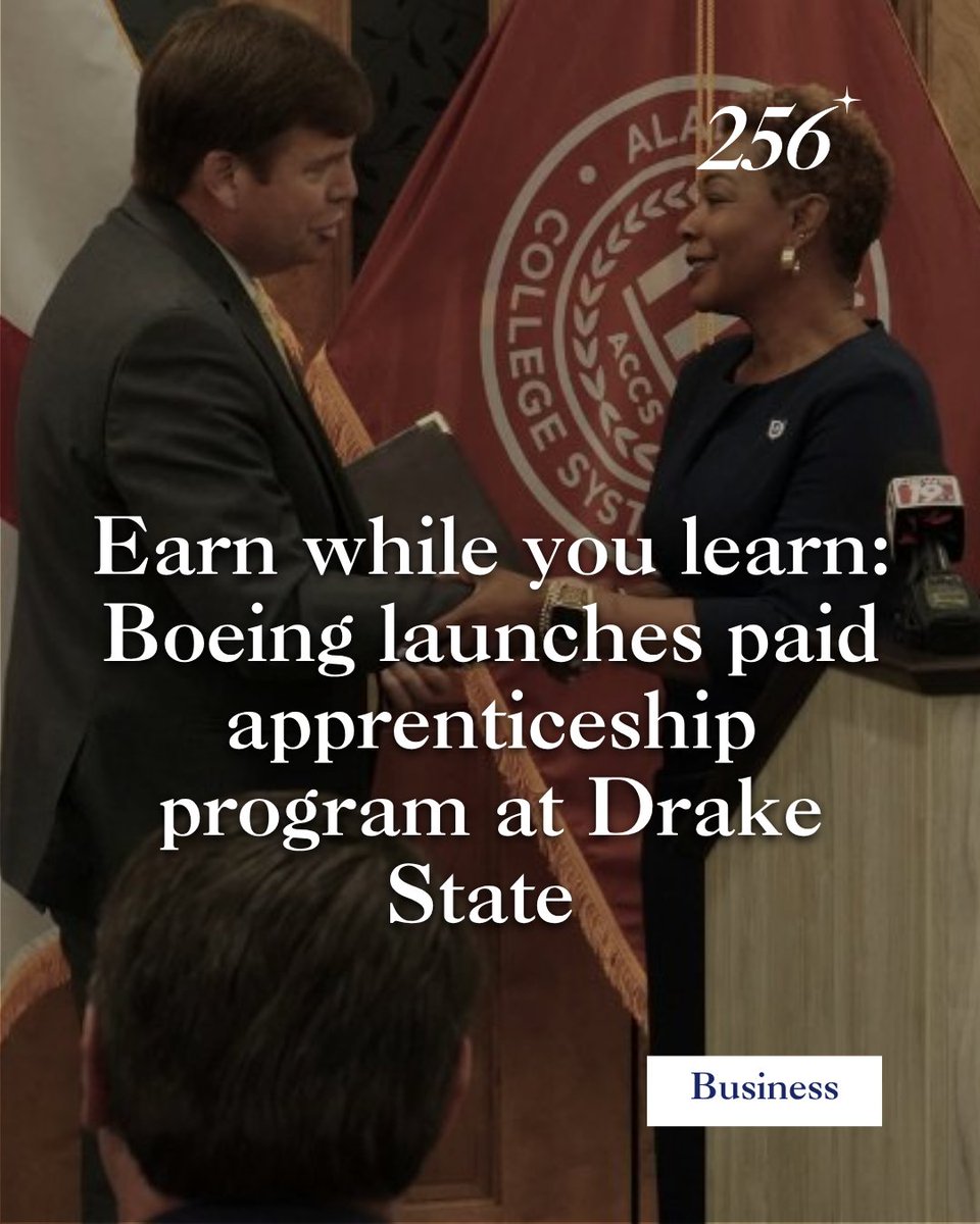 256TodayNews's tweet photo. @Boeing and @DrakeState have launched a paid apprenticeship program to train local workers as Boeing expands production in Huntsville.

Participants will receive training, certifications and a pathway to full-time employment.

Read more at: https://t.co/zjnFhLZBkY https://t.co/b4tniVDQrW