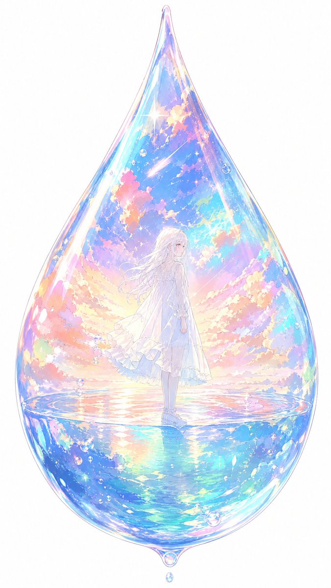 Anime Girl Inside Iridescent Dream Droplet