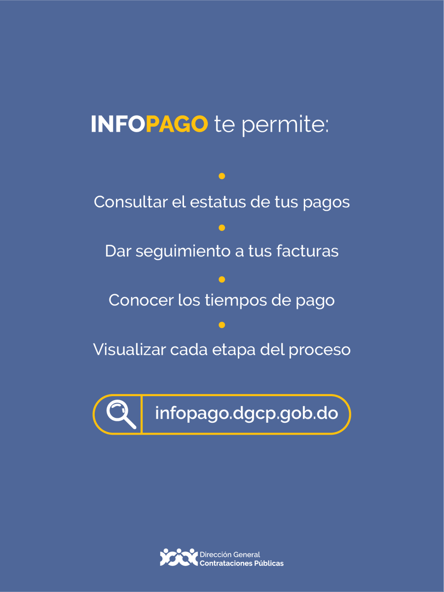 ComprasRD's tweet photo. ¿aun no te cae el pago?

Con #INFOPAGORD puedes consultar el estatus de tus pagos y dar seguimiento a tus facturas, desde la adjudicación hasta el depósito final.

🔎 Más visibilidad.
📊 Más datos.
🤝 Más confianza.

Ingresa a https://t.co/B4d5IBaszB

#ProveedoresDelEstado https://t.co/P4ABXj7VQz