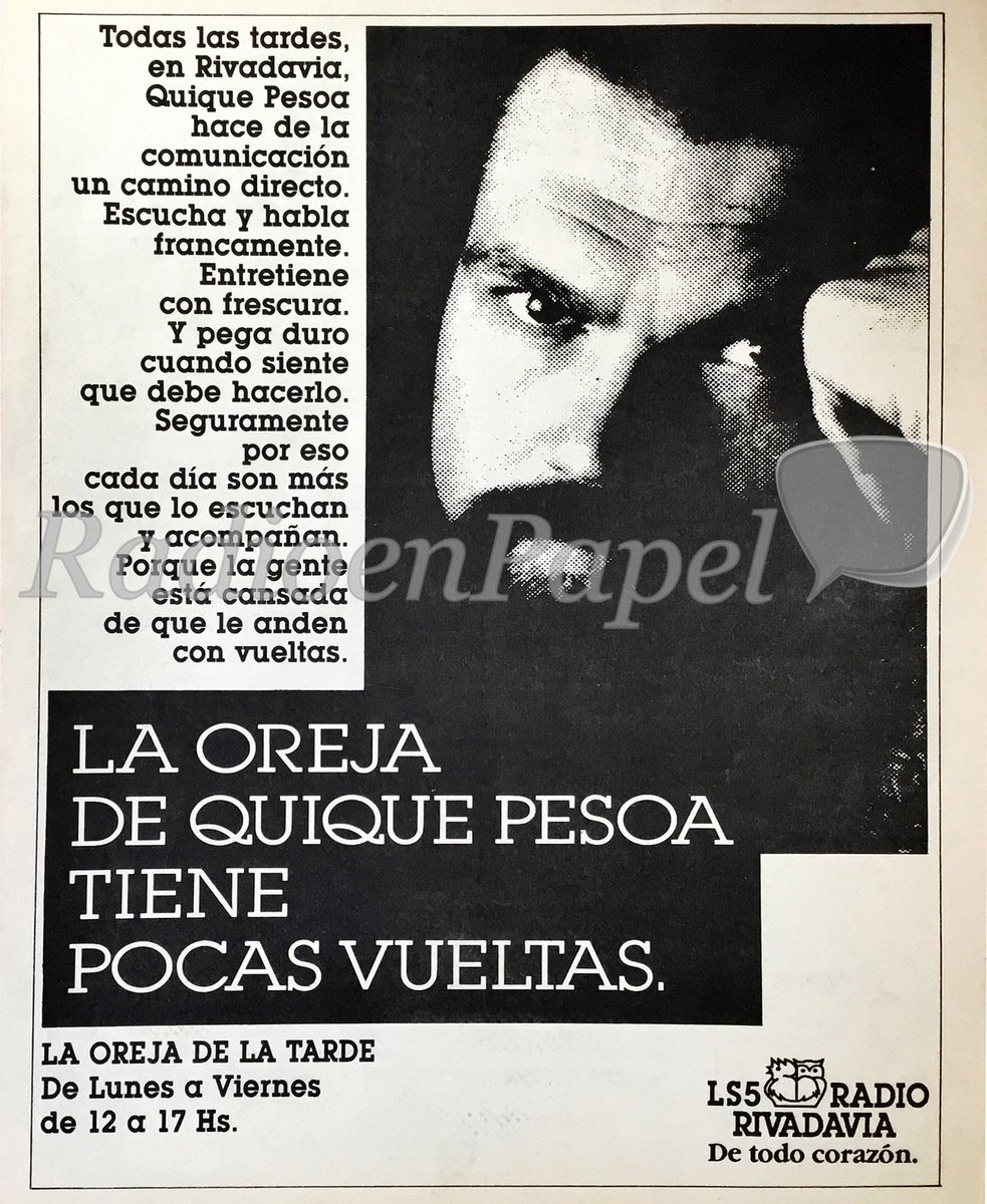 RadioenPapel's tweet photo. Las tardes en las que La Radio desplegaba el "teatro de la mente".

📻  @rivadavia630
🎧 "La Oreja de la Tarde".
🎙️ Quique Pesoa y equipo.
🔎 Revista "Humor", Diciembre 1992.

#radio #105añosderadio #Afiches https://t.co/Ph2AKtacqQ
