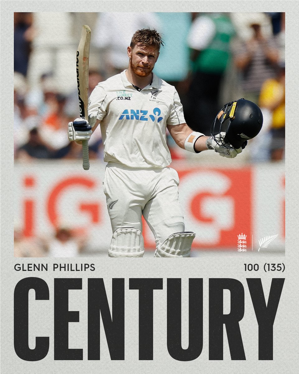 BLACKCAPS's tweet photo. Glenn Phillips notches his first Test century and becomes the third New Zealander to score a hundred in all three formats 👏

A remarkable innings from a special player.

#ENGvNZ | 📸 @PhotosportNZ https://t.co/Bt0ge3RrPO