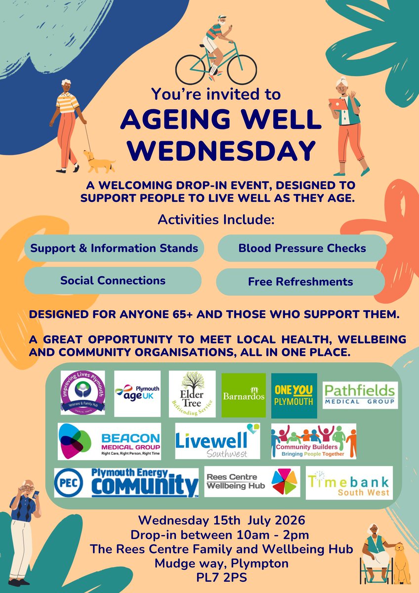 oneyouplymouth's tweet photo. Come find us at the Ageing Well Wednesday Event tomorrow to discuss our health &amp; wellbeing services.

Our Falls Prevention team will also be there talking about our highly effective Falls Prevention Programme.

We look forward to seeing you there.

@livewellsw #Plymouth https://t.co/lF9cQFvulP