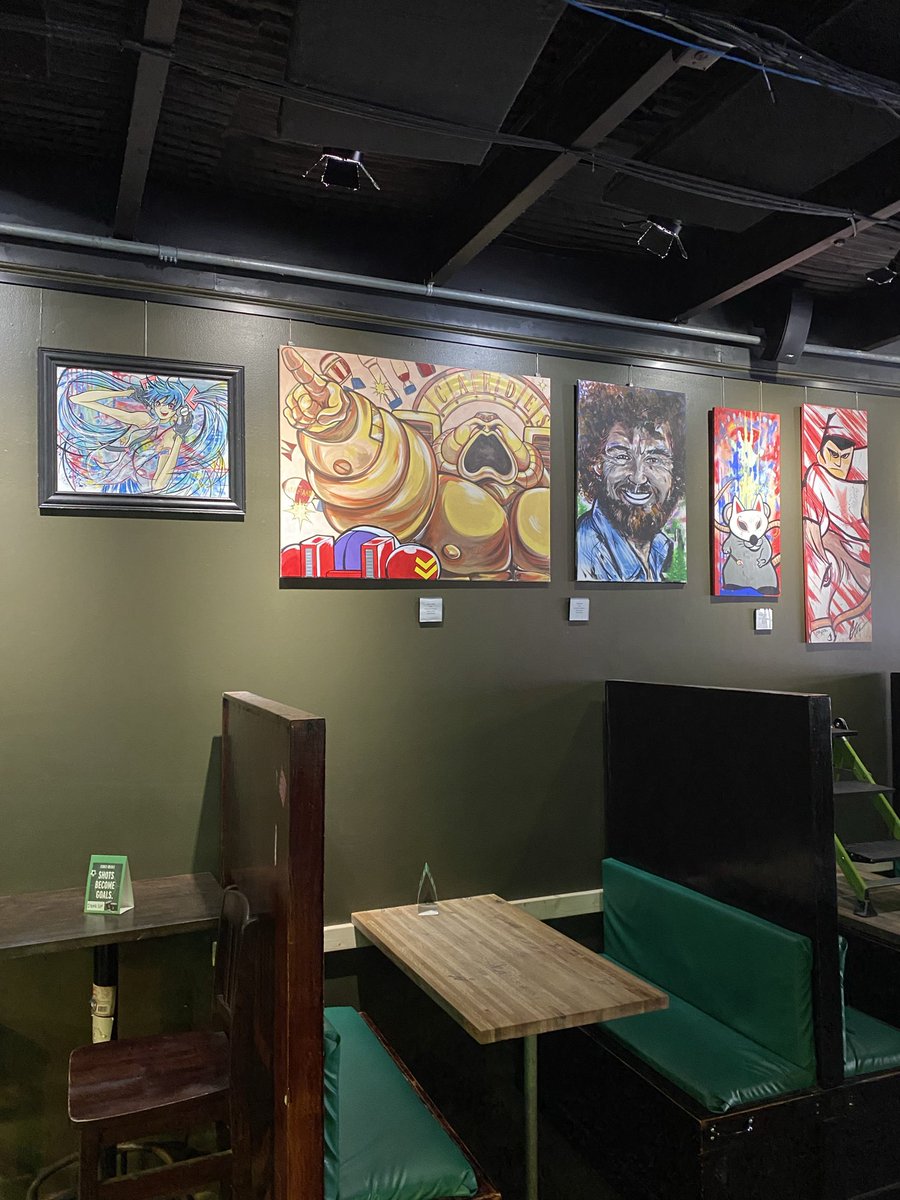 narcissustattoo's tweet photo. I hung a bunch of new #paintings up @thegreenroom337 yesterday and dropped off some of my other #art @thespeakeasygallery for their July #artistshowcase If any of my pieces resonate with you, feel free to reach out for a personal deal!  Haggling is welcomed🥰 https://t.co/qEDKKL6spN