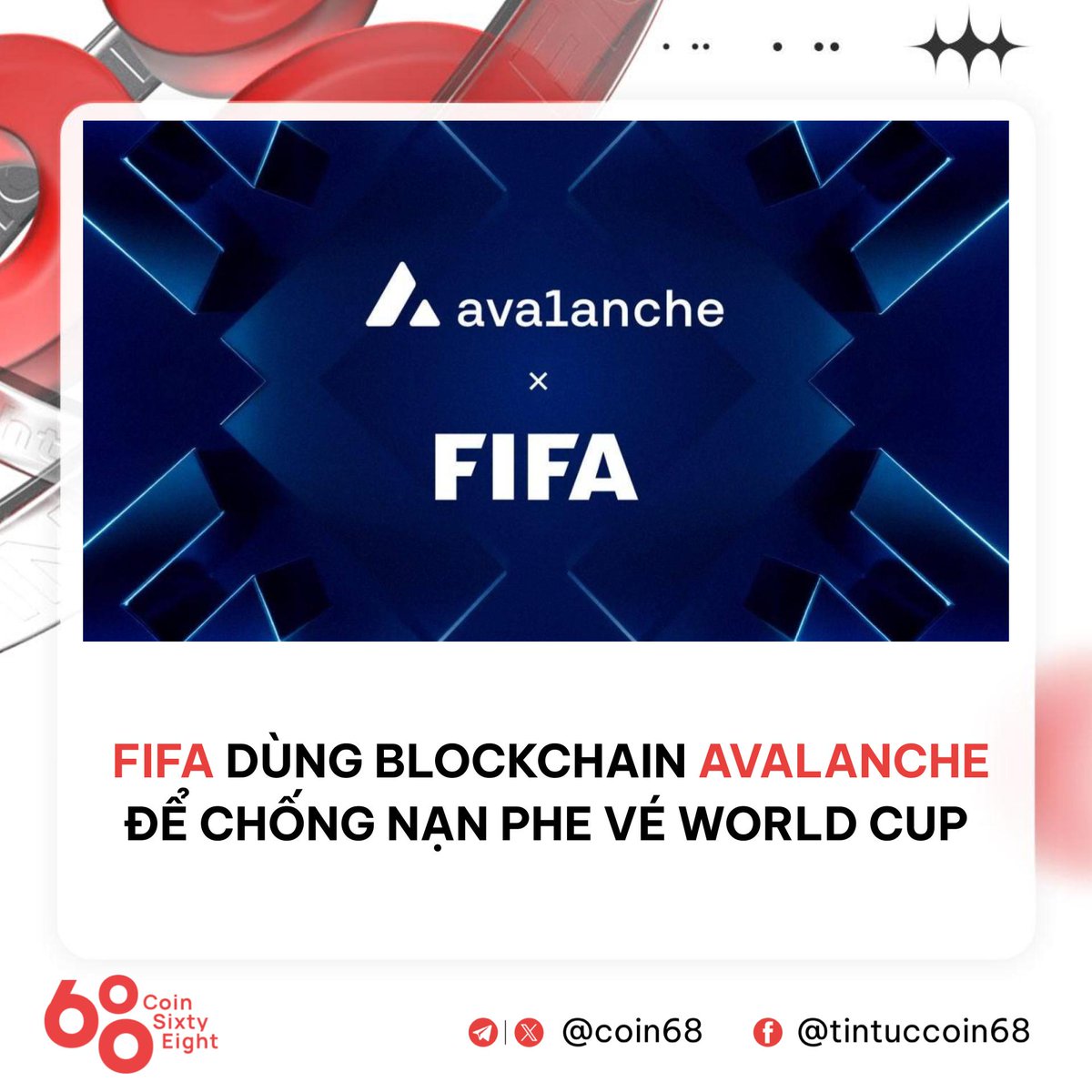 coin68's tweet photo. FIFA đã triển khai hệ thống phân phối vé trên blockchain Avalanche nhằm kéo hoạt động giao dịch khỏi thị trường chợ đen và đưa trở lại hệ sinh thái do chính tổ chức này kiểm soát.

Chi tiết: https://t.co/2WZ81m3D1M https://t.co/at805i5rcV