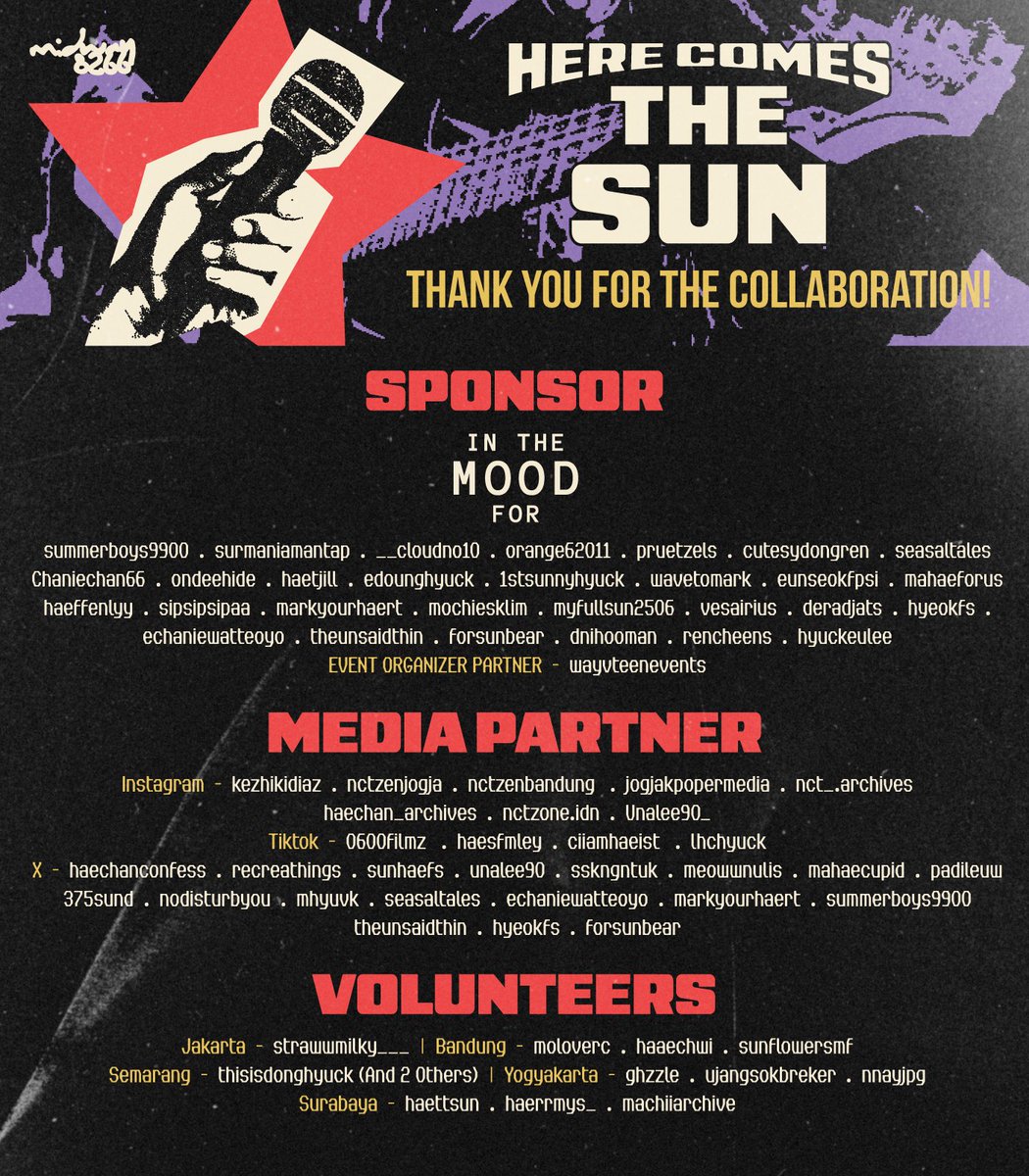 MIDWAY8266's tweet photo. ᯓ Let’s talk about everyone in the backstage! ★

We want to send a huge shoutout to our sponsors, media partners, event organizer partner, and volunteers who helped us in making "HERE COMES THE SUN" into reality 🎉

#HereComesTheSUN_66 
#MIDWAY8266 https://t.co/8TTkQSCS3Z