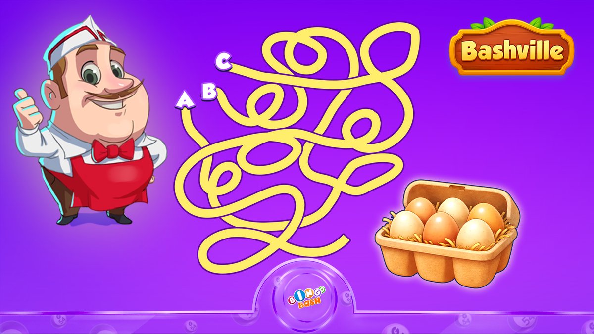 PlayBingoBash's tweet photo. 🥚 Bashville's current season ends today! 🎉

Before it wraps up, help our chef find the eggs. Which path leads to the basket: A, B, or C? 👀

Play Bash▶️ https://t.co/T5q4RuDDZ5 

#BingoBash #Bashville #PuzzleTime https://t.co/uopR22cDKC