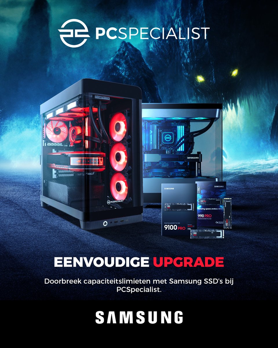 PCSpecialistBE's tweet photo. Ga voorbij capaciteitslimieten met Samsung 💾
Een eenvoudige upgrade met Samsung SSD's bij PCSpecialist geeft je meer opslag en prestaties.
Configureer nu ➡️ https://t.co/aK52fM3BW7 https://t.co/Jr1pSjYrhm