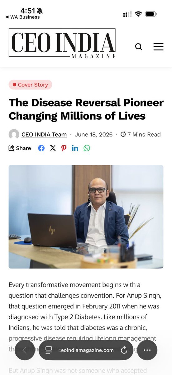 FITholic_Health's tweet photo. THRILLED & PROUD to see the #OG #Pioneer - One & Only - Anup Singh featured on the Cover of CEO India Magazine!!

Anup - starting with his own Diabetes Reversal in 2011 -- Gave us the Biological Foundation with Engineering Accuracy: 

Max 100g/day Carbs
Or 20:20:60 Carbs: Proteins: Fats 

Which Revolutionized Disease Reversal for everyone globally - including the foody & choosy Indians

It also completely made the Western, uni-dimensional model of  LowCarb = Keto/Carnivore irrelevant .. that model had already failed in India

There are of course people - funnily, right here in India - who push people to go Carnivore -- 
# And when parameters worsen, they say "Oh, you don't need to test"
# And don't offer the required support - putting them on monthly subscription
# When faced with DATA-Backed Logic from Anup - stay mum
# And still call themselves "Baadshahs" (Emperors) -- not realizing they're the aptly named 'Emperors without clothes'

Undoubtedly - with all the Data & Proofs & Evidence & RESULTS -- Anup Singh is the BIG DADDY of Disease Reversal, Metabolic Health, and LowCarb!

The 100g/Day limit - based on Liver's Glycogen Holding Capacity - shows Anup's sharp Engineering Mind Applied to Foundational Biology

But the self-taught, One-Liner Coaches - "Eat Meat & Eggs" won't realize it until much later

Let them call themselves whatever: The world knows Anup, and today is the day we're celebrating ANUP SINGH once again!

Congratulations, #Pioneer!   THANK YOU for everything you have done, and continue to do!