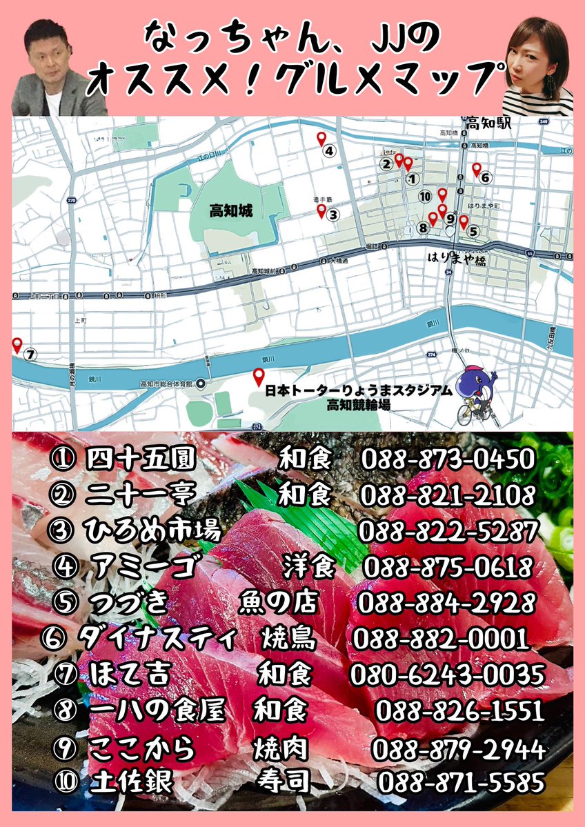 nomoto_junzo's tweet photo. こんばんは！

7/17-20 
サマーナイトフェスティバル🚴

参考になればと思い、なっちゃん、JJのグルメマップを作りました。

後悔はさせません😋 https://t.co/oDdyyWHyi0