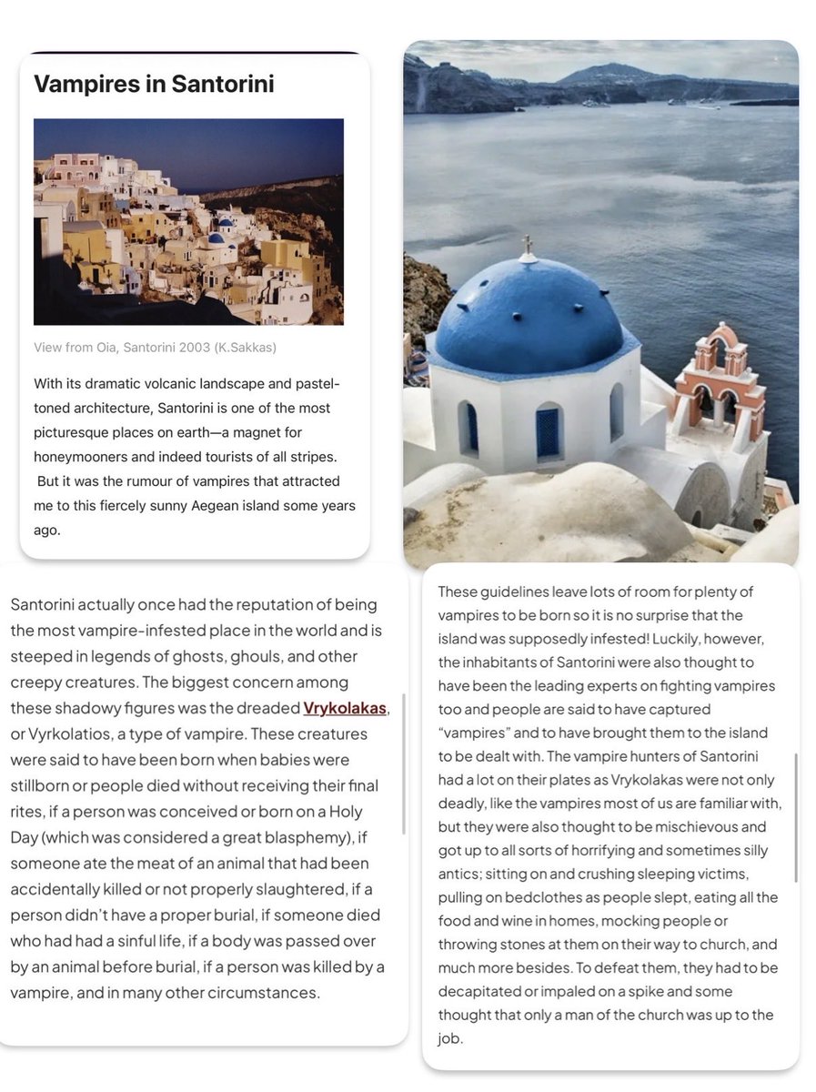 RabbitYear_23's tweet photo. @mamboitaliano__ 🧛‍♀️ This spot also has a reputation as a home of vampires, or Vrykolakas.

The Search for Dracula book stated that questionable bodies were customarily shipped off to Santorini, because people there had a “long history and vast experience in dealing with vampires”

Energy suckers https://t.co/ItQAaBodIH